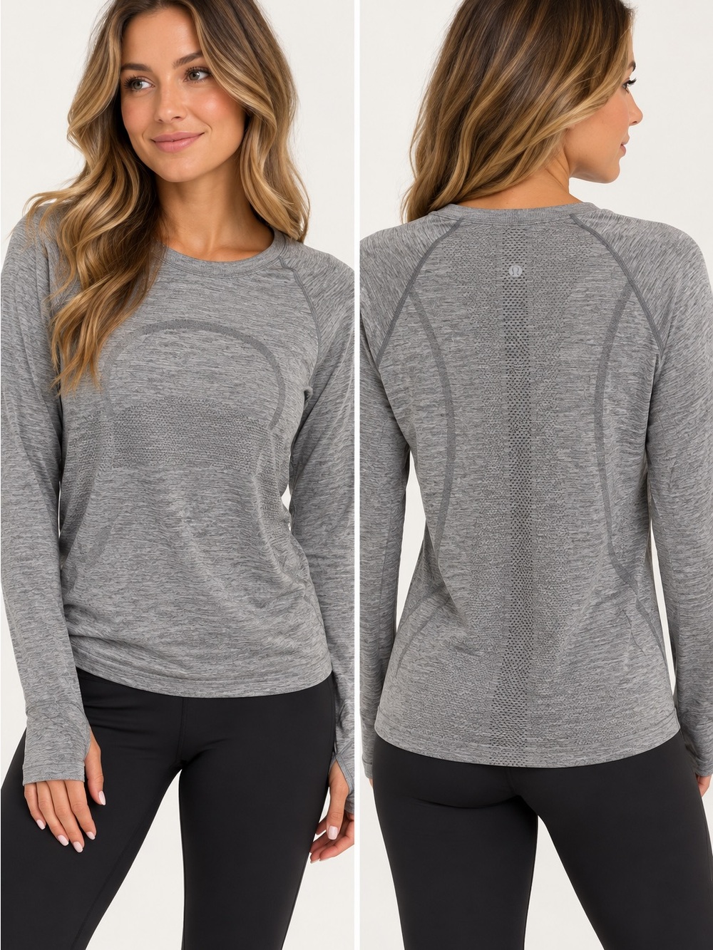 lululemon athletica Heather Gray Long-Sleeve Seamless Workout Top